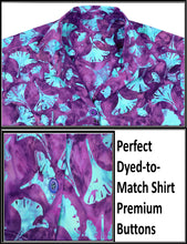 Load image into Gallery viewer, la-leela-womens-beach-wear-button-down-short-sleeve-casual-100-cotton-leaf-floral-hand-printed-blouse-purple-turquoise