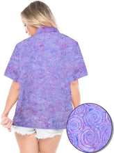 Load image into Gallery viewer, la-leela-womens-beach-wear-button-down-short-sleeve-casual-100-cotton-hand-printed-blouse-purple
