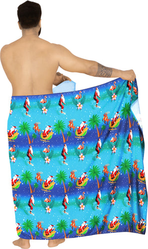 LA LEELA Christmas Soft Surf Light santa Beach wear Wrap Mens 78