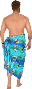 LA LEELA Christmas Soft Surf Light santa Beach wear Wrap Mens 78"X39" Blue_X382