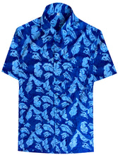Load image into Gallery viewer, la-leela-men-casual-wear-cotton-leaf-printed-blue-hawaiian-aloha-shirt-size-s-xxl