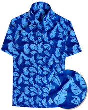 Load image into Gallery viewer, la-leela-men-casual-wear-cotton-leaf-printed-blue-hawaiian-aloha-shirt-size-s-xxl