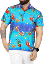 Load image into Gallery viewer, LA LEELA Men&#39;s 3D HD Santa Claus Christmas Button Down Short Sleeve Hawaiian Shirt Blue_AA192