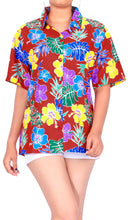 Load image into Gallery viewer, la-leela-womens-blossom-patio-hawaiian-aloha-tropical-beach--short-sleeve-relaxed-fit-blouse-printed-shirt-red