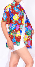 Load image into Gallery viewer, La Leela Women&#39;s Blossom Patio Hawaiian Aloha Tropical Beach  Short Sleeve Relaxed Fit Blouse Printed Shirt Red