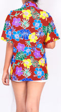Load image into Gallery viewer, La Leela Women&#39;s Blossom Patio Hawaiian Aloha Tropical Beach  Short Sleeve Relaxed Fit Blouse Printed Shirt Red