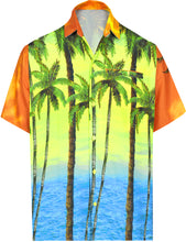 Load image into Gallery viewer, LA LEELA Men Casual Beach wear hawaiian Shirt Aloha Tropical Beach front Pocket Short sleeve Orange