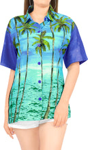Load image into Gallery viewer, la-leela-womens-bamboo-grove-hawaiian-aloha-tropical-beach--short-sleeve-relaxed-fit-blouse-printed-shirt-blue