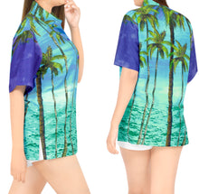Load image into Gallery viewer, La Leela Women&#39;s Bamboo Grove Hawaiian Aloha Tropical Beach  Short Sleeve Relaxed Fit Blouse Printed Shirt Blue