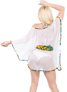LA LEELA Women's Swimwear Cover-Ups Beach Kaftan Dress US 14-24W White_Y272