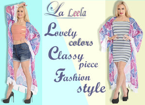LA LEELA Kimono Cardigan Bikini Cover Up for Women Pink_Y268 OSFM 14-28W [L- 4X]
