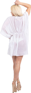 LA LEELA Women's Swimsuit Kimono Cover up plus size OSFM 4-14 [S-L] White_X960