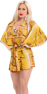 LA LEELA Kimono Beach Cover ups Women Plus Size Orange_Y312 OSFM 16-28W [XL- 4X]