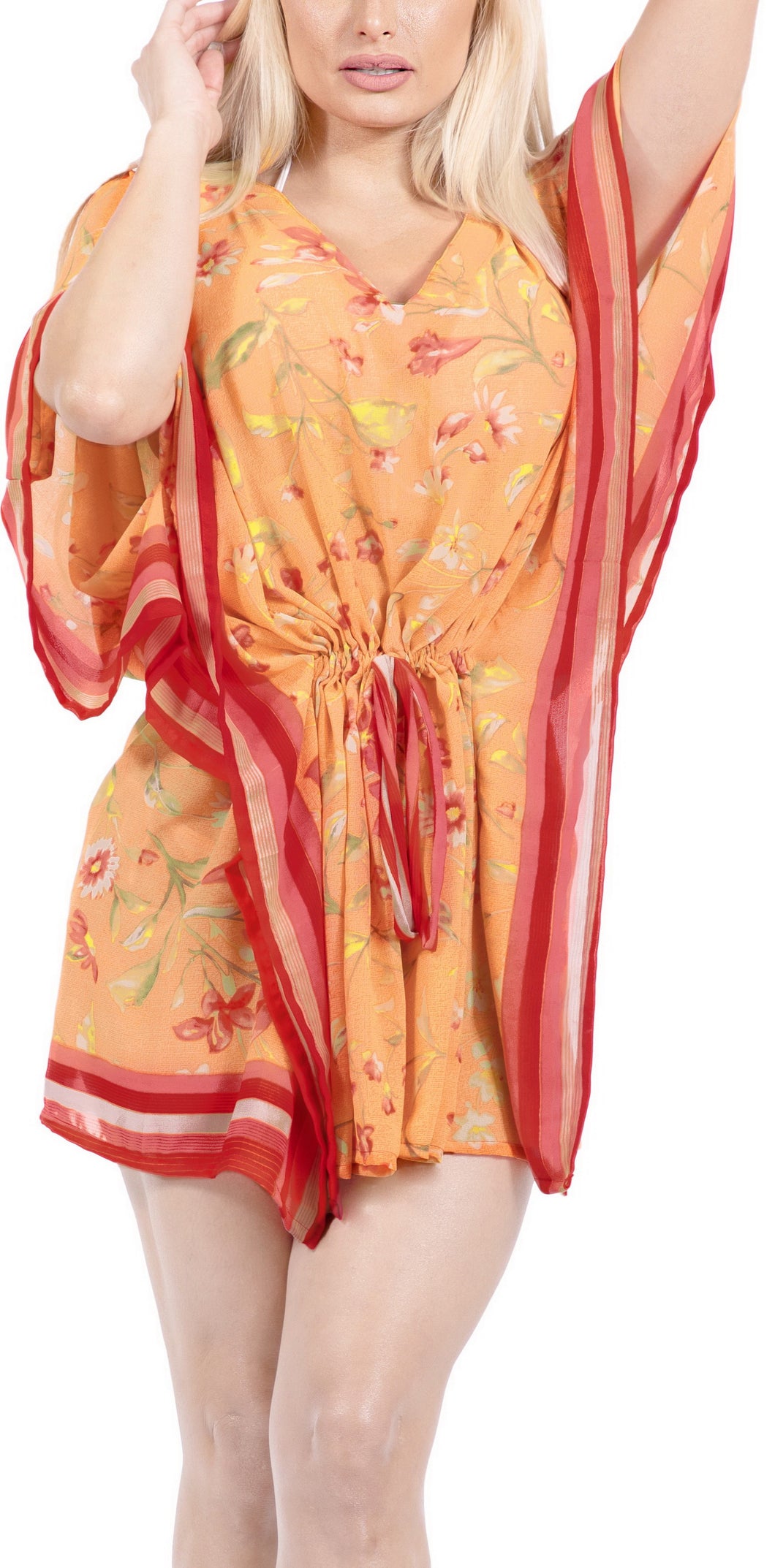 LA LEELA swimwear Cover up Beach Kimono Plus Size Orange_Y310 OSFM 16-28W[XL-4X]
