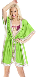 LA LEELA Kimono cover up Jacket Swimwear For Women Green_Y303 OSFM 16-30W{XL-5X]