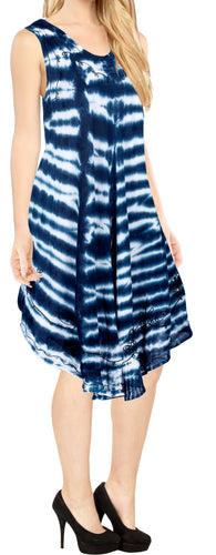 LA LEELA Women's Summer Casual Swing T-Shirt Dresses US 14-20W Navy Blue_P853