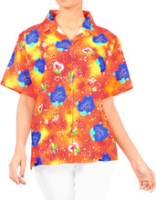 Load image into Gallery viewer, la-leela-womens-cupid-love-hawaiian-aloha-tropical-beach--short-sleeve-relaxed-fit-blouse-printed-shirt-orange