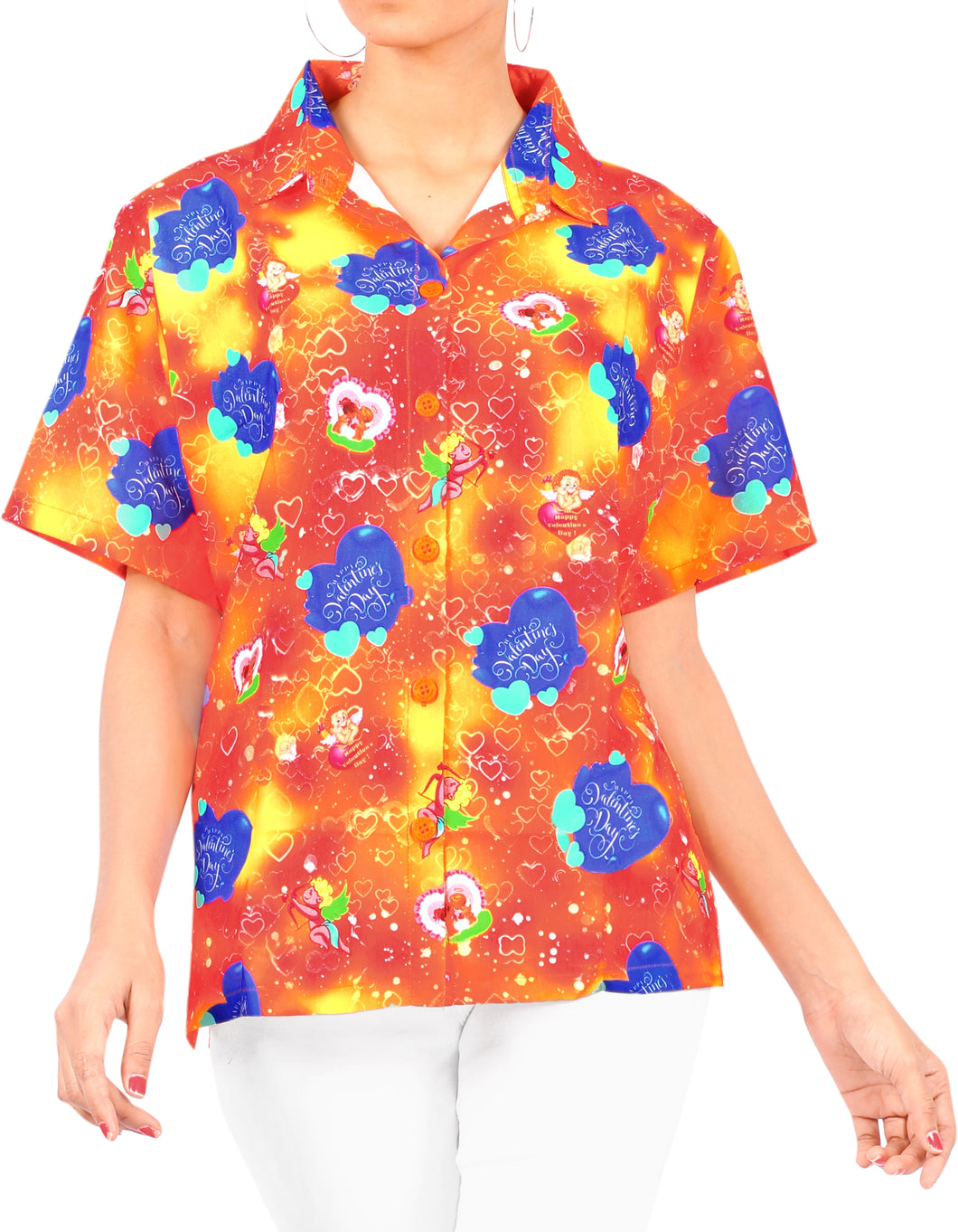 la-leela-womens-cupid-love-hawaiian-aloha-tropical-beach--short-sleeve-relaxed-fit-blouse-printed-shirt-orange