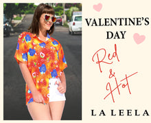 Load image into Gallery viewer, La Leela Women&#39;s Cupid Love Hawaiian Aloha Tropical Beach  Short Sleeve Relaxed Fit Blouse Printed Shirt Orange