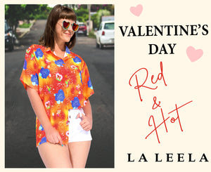 La Leela Women's Cupid Love Hawaiian Aloha Tropical Beach  Short Sleeve Relaxed Fit Blouse Printed Shirt Orange