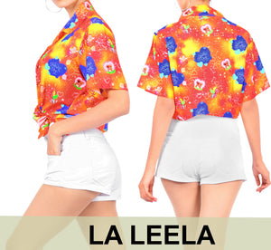 La Leela Women's Cupid Love Hawaiian Aloha Tropical Beach  Short Sleeve Relaxed Fit Blouse Printed Shirt Orange