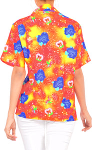 La Leela Women's Cupid Love Hawaiian Aloha Tropical Beach  Short Sleeve Relaxed Fit Blouse Printed Shirt Orange