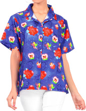 Load image into Gallery viewer, la-leela-womens-cupid-love-hawaiian-aloha-tropical-beach--short-sleeve-relaxed-fit-blouse-printed-shirt-blue