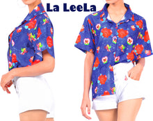 Load image into Gallery viewer, La Leela Women&#39;s Cupid Love Hawaiian Aloha Tropical Beach  Short Sleeve Relaxed Fit Blouse Printed Shirt Blue
