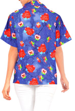 Load image into Gallery viewer, La Leela Women&#39;s Cupid Love Hawaiian Aloha Tropical Beach  Short Sleeve Relaxed Fit Blouse Printed Shirt Blue