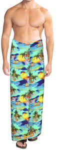 La Leela Men's Hawaiian Beach Wrap Sheer Sarong Swimming Bathing Suit Towel Beachwear Swim Pareo Cover up Long 72"X42"  Blue 911182