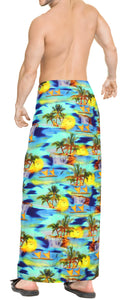 La Leela Men's Hawaiian Beach Wrap Sheer Sarong Swimming Bathing Suit Towel Beachwear Swim Pareo Cover up Long 72"X42"  Blue 911182