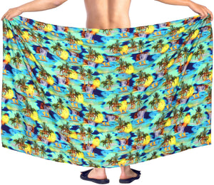 La Leela Men's Hawaiian Beach Wrap Sheer Sarong Swimming Bathing Suit Towel Beachwear Swim Pareo Cover up Long 72"X42"  Blue 911182