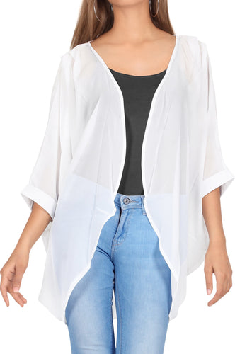 LA LEELA Women's Blouse Kimono Cardigan Cape US S White_Y698 M White_AA324