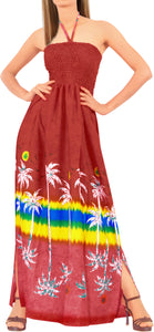 LA LEELA Long Maxi Hawaiian Palm Tree Print Tube Dress Halter Neck For Women Beach Vacation Outfit Ladies