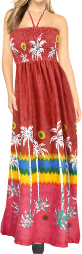 LA LEELA Long Maxi Hawaiian Palm Tree Print Tube Dress For Women Halter Neck Beach Vacation Outfit Ladies Casual Beachwear