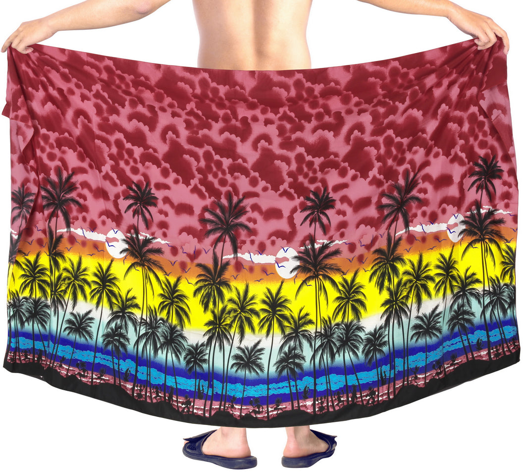 LA-LEELA-Men-Beach-Cover-Up-Pareo-Canga-Swimsuit-Sarong-Lungi-One-Size-Red_Z259