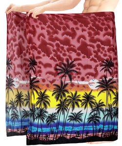 LA LEELA Men Beach Cover Up Pareo Canga Swimsuit Sarong Lungi One Size Red_Z259