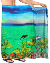Load image into Gallery viewer, LA LEELA Men&#39;s Beach Cover Up LAVA LAVA Sarong Swimsuit Wrap 72&quot;x42&quot; Refreshing Green  O246 911585