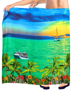 LA LEELA Men's Beach Cover Up LAVA LAVA Sarong Swimsuit Wrap 72"x42" Refreshing Green  O246 911585