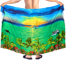 Load image into Gallery viewer, LA LEELA Men&#39;s Beach Cover Up LAVA LAVA Sarong Swimsuit Wrap 72&quot;x42&quot; Refreshing Green  O246 911585