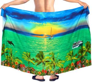 LA LEELA Men's Beach Cover Up LAVA LAVA Sarong Swimsuit Wrap 72"x42" Refreshing Green  O246 911585
