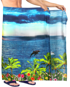 HAPPY BAY Men's Beach Wrap Sarong Cover Ups Swimsuit Tie 78"X42" Navy Blue Z226 911586