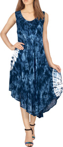 LA LEELA Women Floral Plus size Caftan Dress Hand Tie Dye Navy Blue_Y867 US Size