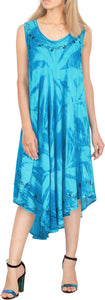 LA LEELA Floral Women's Plus Size Caftan Beach Dress Bright Blue_Y869 US Size 14