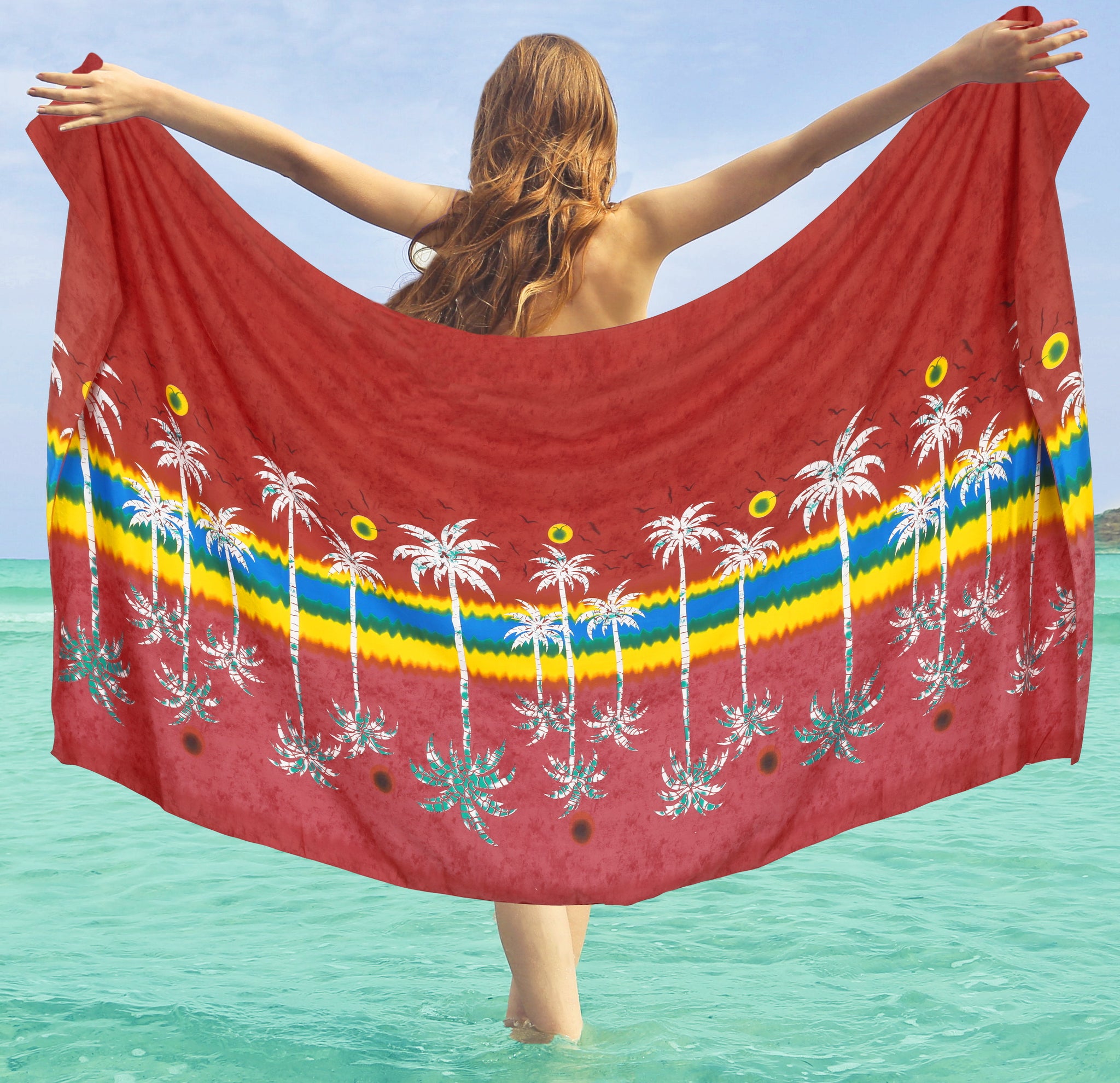 la leela beachwear sarong pareo hawaiian dresses & shirts La Leela Women's Hawaiian Bikini Beach Wrap Sheer Sarong Swimming Bathing suit Beachwear Swim Dress Pareo Cover up Long 78"X42" Red 137627