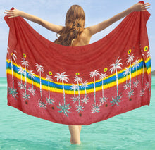 Load image into Gallery viewer, La Leela Women&#39;s Hawaiian Bikini Beach Wrap Sheer Sarong Swimming Bathing suit Beachwear Swim Dress Pareo Cover up Long 78&quot;X42&quot;  Red 911615