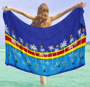 La Leela Women's Hawaiian Bikini Beach Wrap Sheer Sarong Swimming Bathing suit Beachwear Swim Dress Pareo Cover up Long 78"X42"  Blue 911616