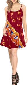 LA LEELA-Women'- Beach-Dress-Summer-Swing-Dress-Halloween-Costume-Pairates-printed-Blood Red_Y897