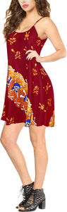 LA LEELA-Women'- Beach-Dress-Summer-Swing-Dress-Halloween-Costume-Pairates-printed-Blood Red_Y897