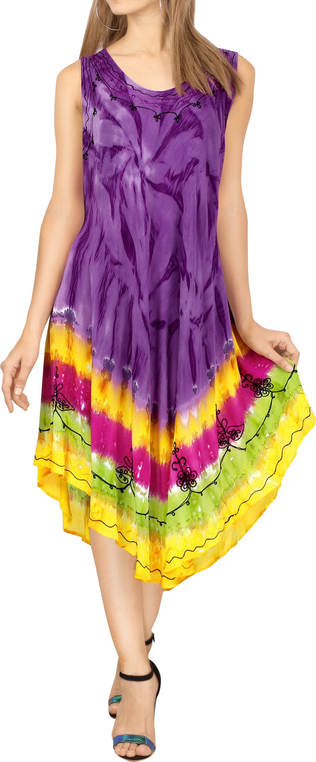 LA LEELA Floral Caftan Beach Dress Cover up for Women Violet_Y886 US Size 14 - 2